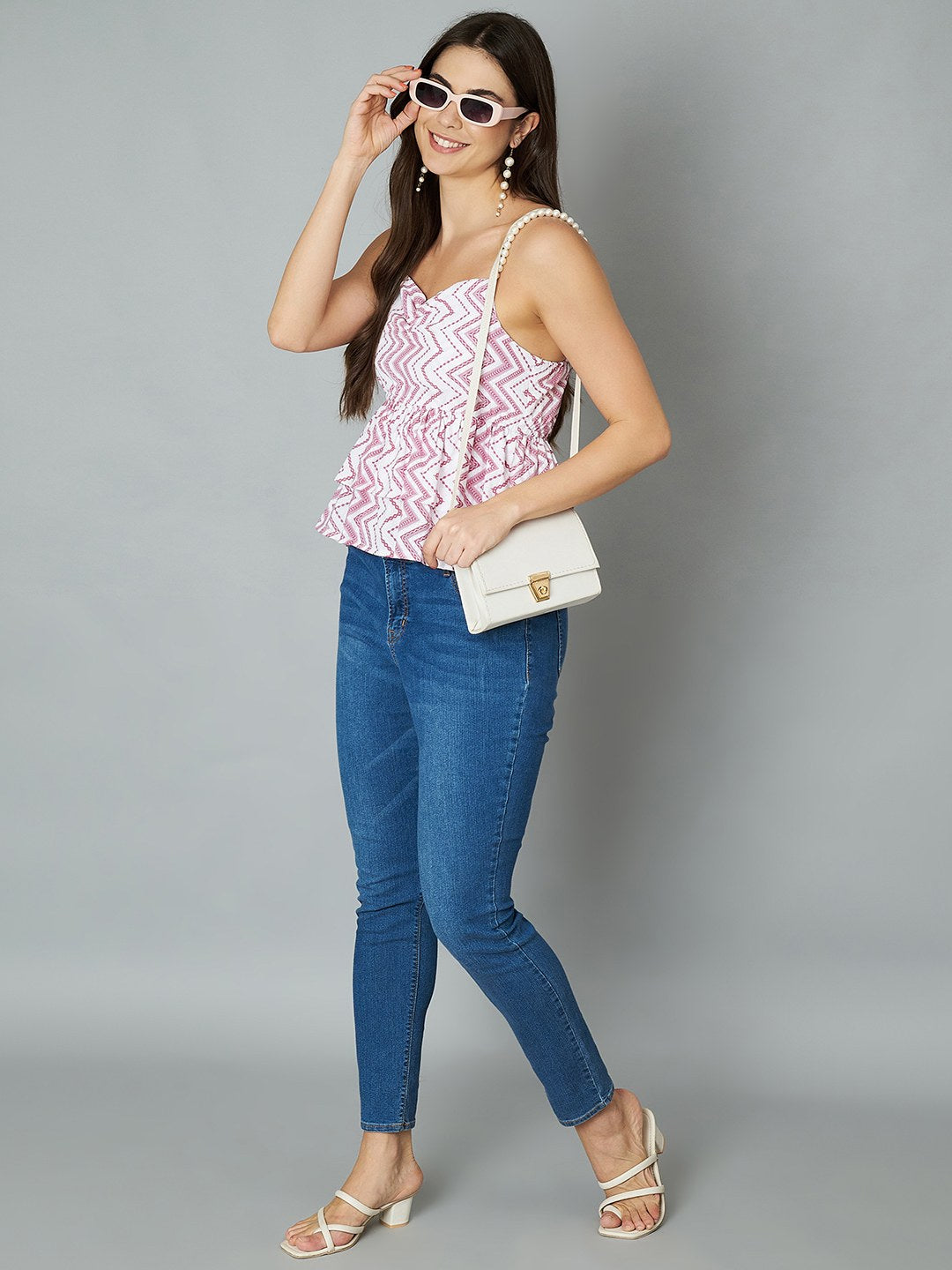 Haut en coton à imprimé ikat à bretelles avec ceinture pour femme