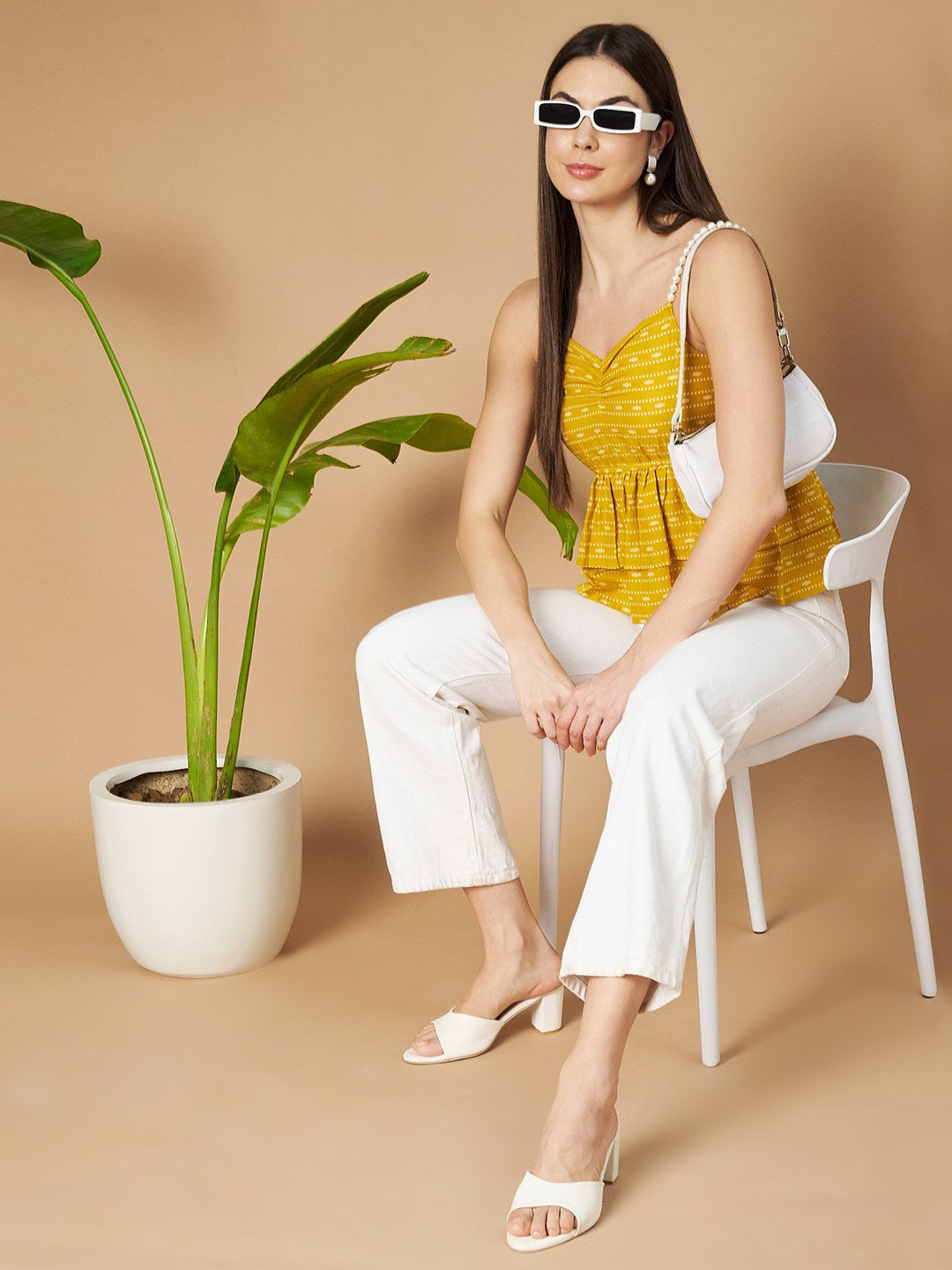 Trägertop aus Baumwolle mit Ikat-Print und Taillengürtel für Damen