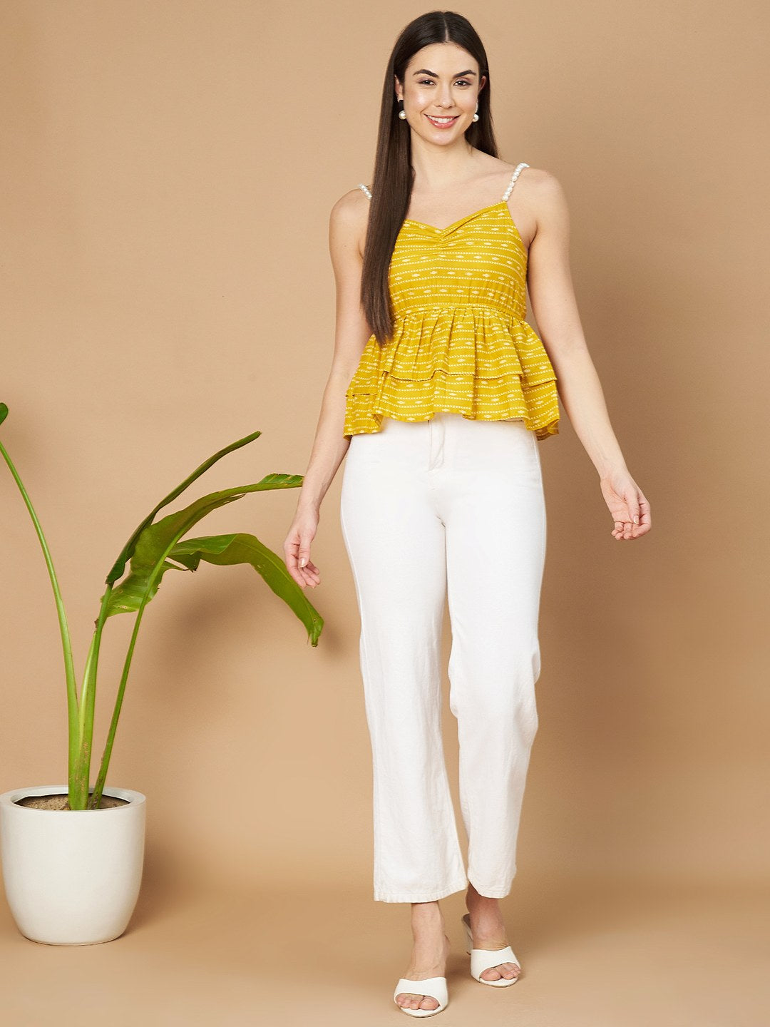 Trägertop aus Baumwolle mit Ikat-Print und Taillengürtel für Damen