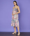 Ausgestelltes, gesmoktes Midikleid mit Blumenmuster und Stufen für Damen