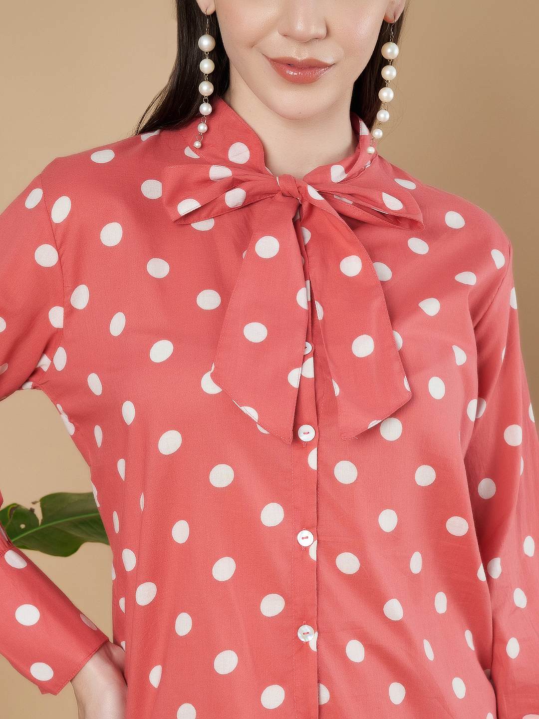 Vintage Bow Neck Cotton Shirt For Women