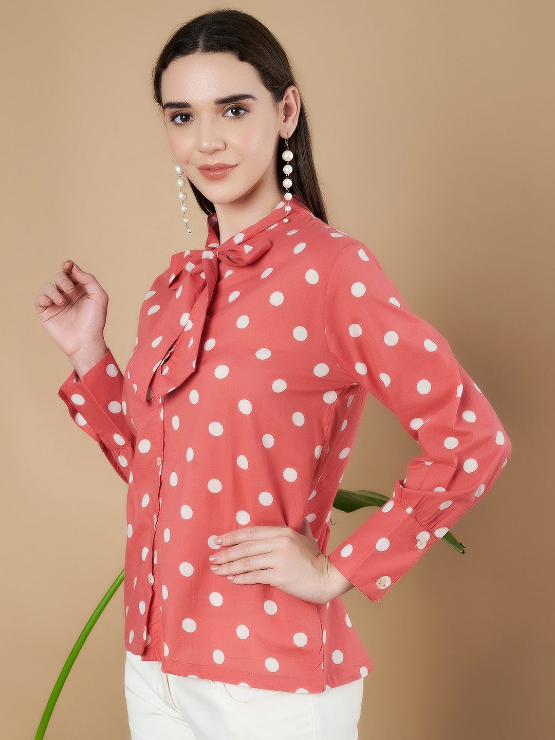 Vintage Bow Neck Cotton Shirt For Women