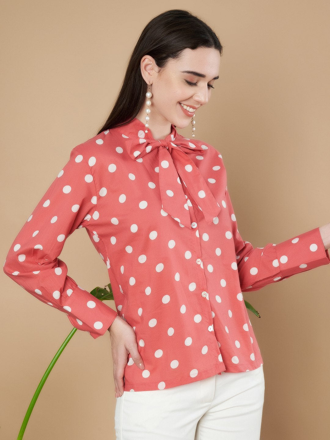 Vintage Bow Neck Cotton Shirt For Women