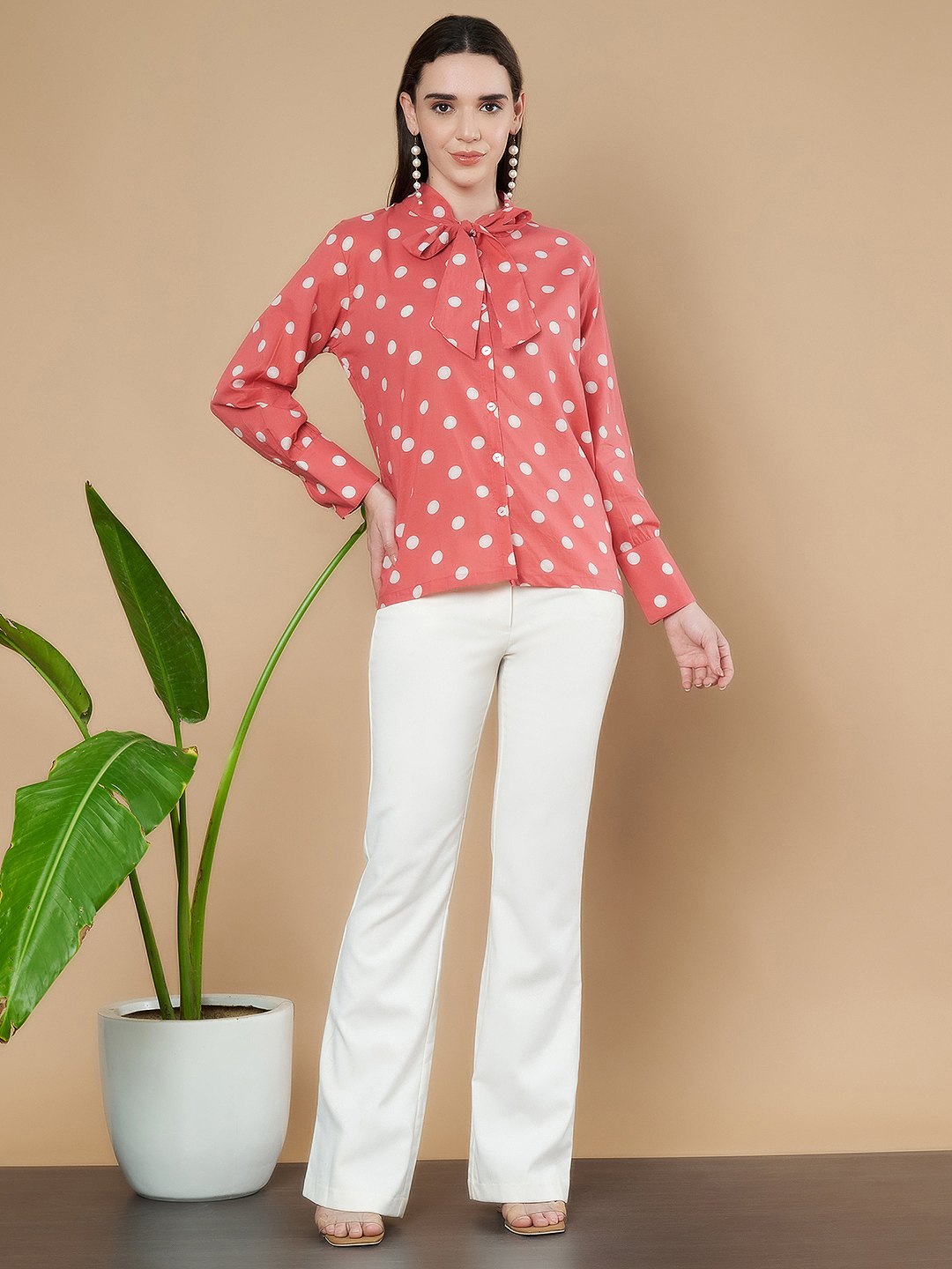 Vintage Bow Neck Cotton Shirt For Women