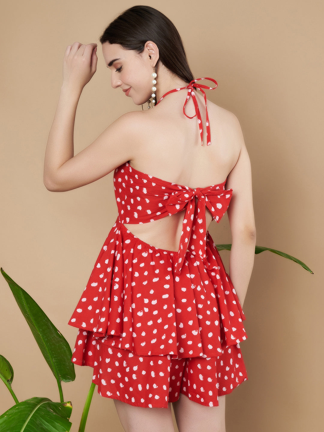 Combinaison à pois avec col licou pour femme