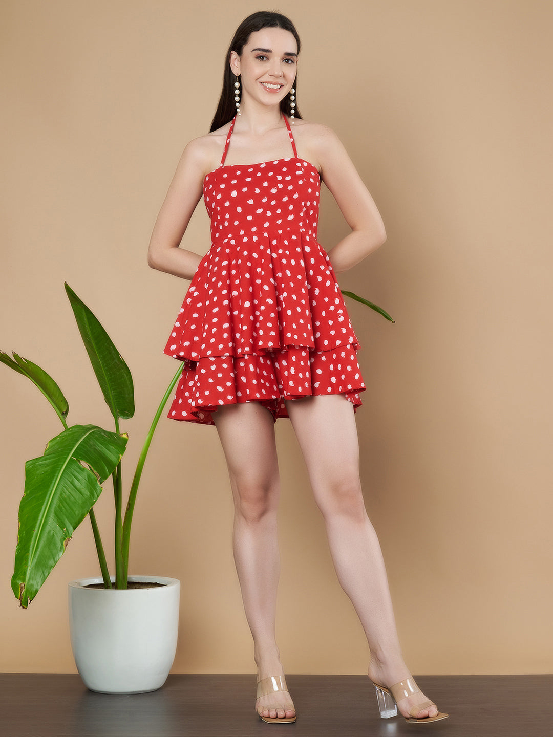 Halter-Neck Polka Dot Playsuit for Women