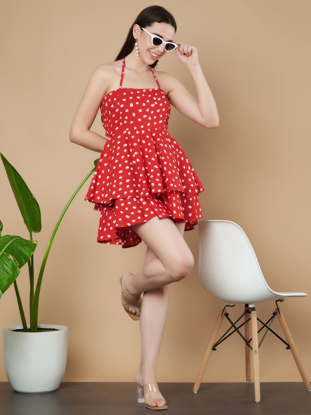 Halter-Neck Polka Dot Playsuit for Women