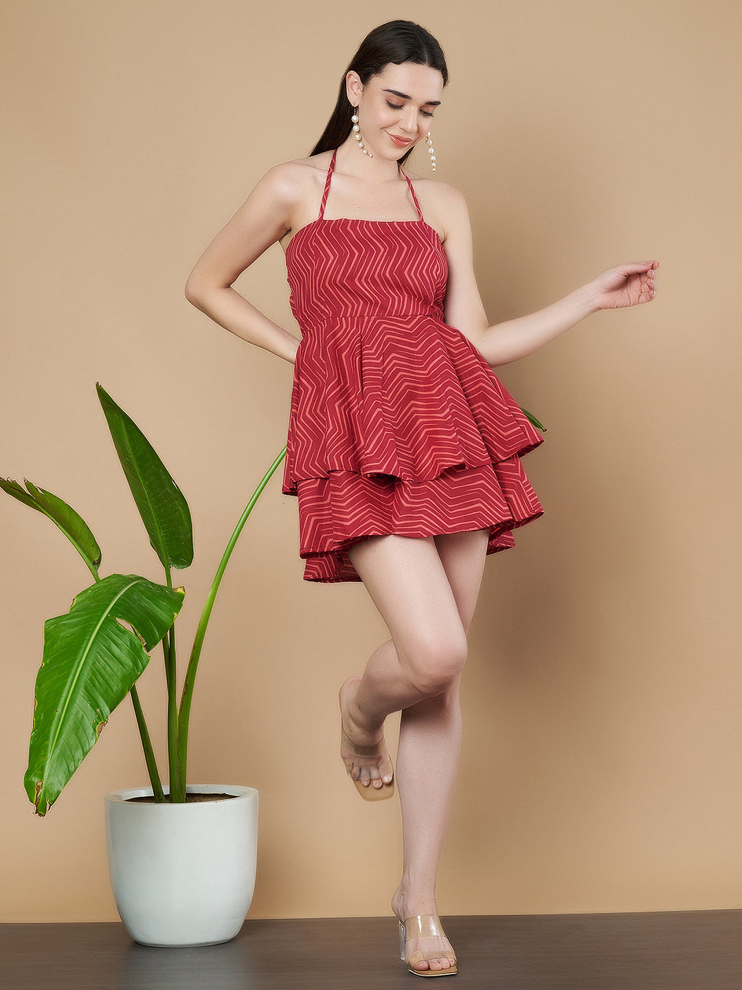 Halter Neck Flowy Playsuit For Women