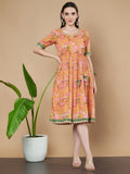 Lässiges Kurti aus Baumwolle mit Doodle-Print für Damen