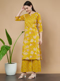 Senfgelbes Kurta- und Palazzo-Set aus Baumwolle für Damen
