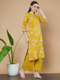 Senfgelbes Kurta- und Palazzo-Set aus Baumwolle für Damen