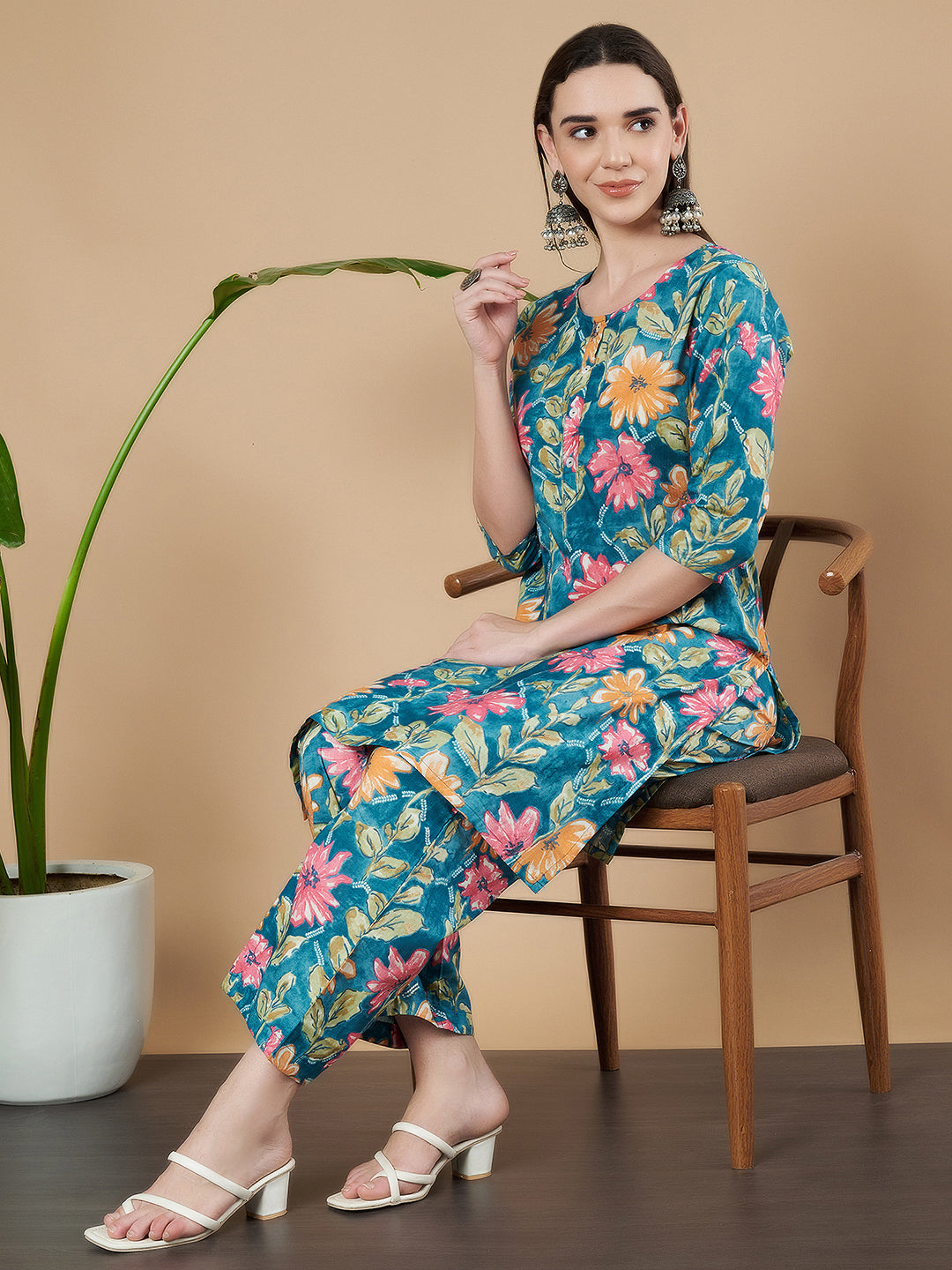 Ensemble Kurta et Palazzo en coton imprimé pour femme