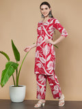 Ensemble Kurta en coton élégant rouge et blanc pour femme