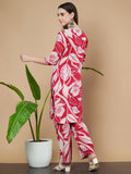 Ensemble Kurta en coton élégant rouge et blanc pour femme