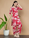 Ensemble Kurta en coton élégant rouge et blanc pour femme