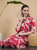 Ensemble Kurta en coton élégant rouge et blanc pour femme