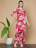 Ensemble Kurta en coton élégant rouge et blanc pour femme
