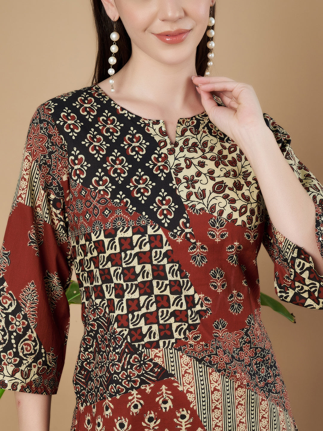 Ethnic Patchwork Pattern Kurti for Women