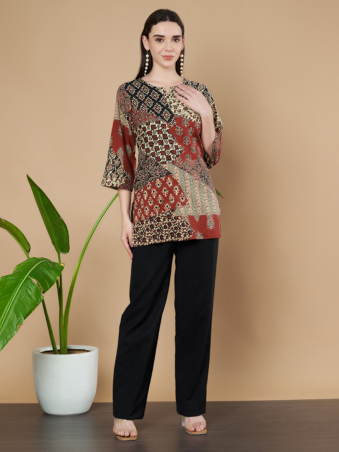 Ethnic Patchwork Pattern Kurti for Women