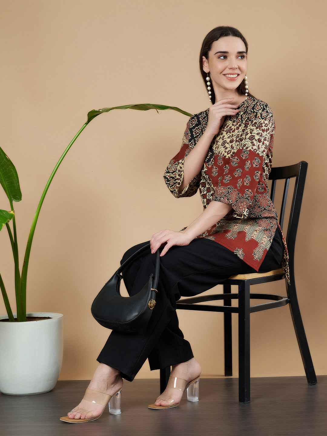 Kurti mit ethnischem Patchwork-Muster für Frauen