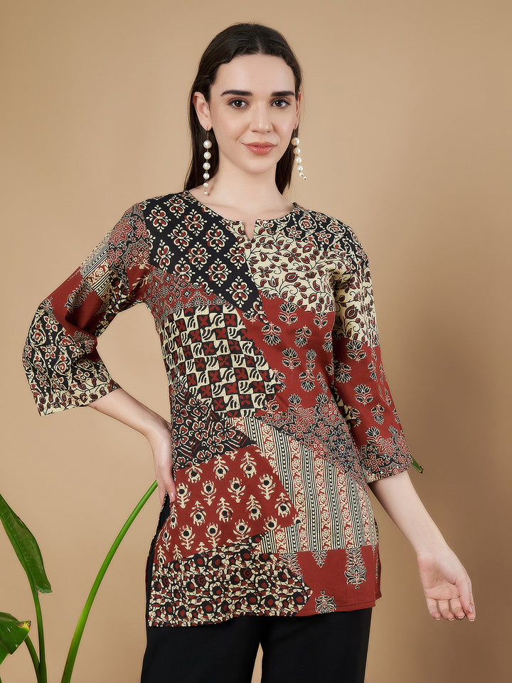 Kurti mit ethnischem Patchwork-Muster für Frauen