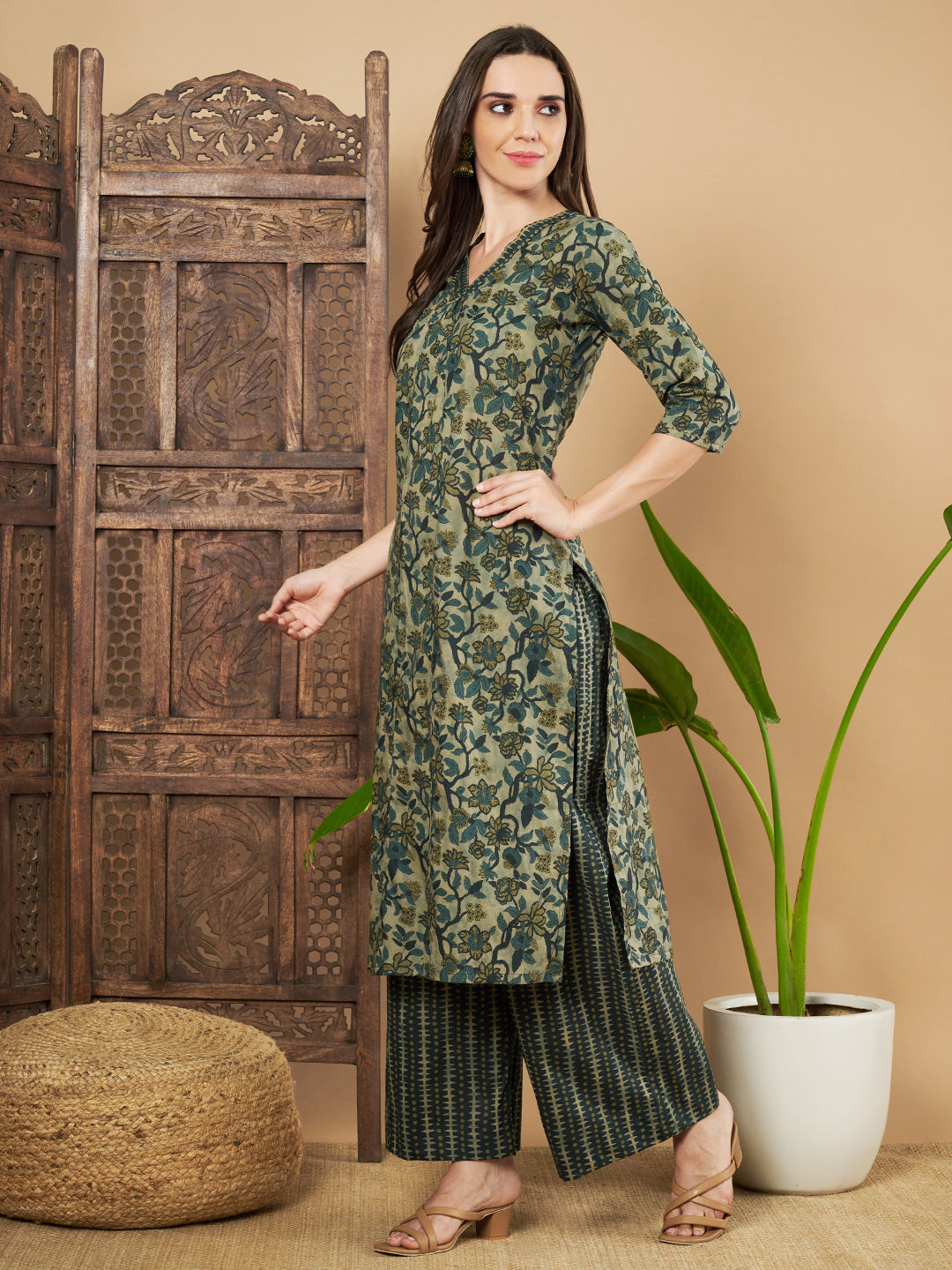 Ethnic Cotton Kurta and Palazzo Set for Women