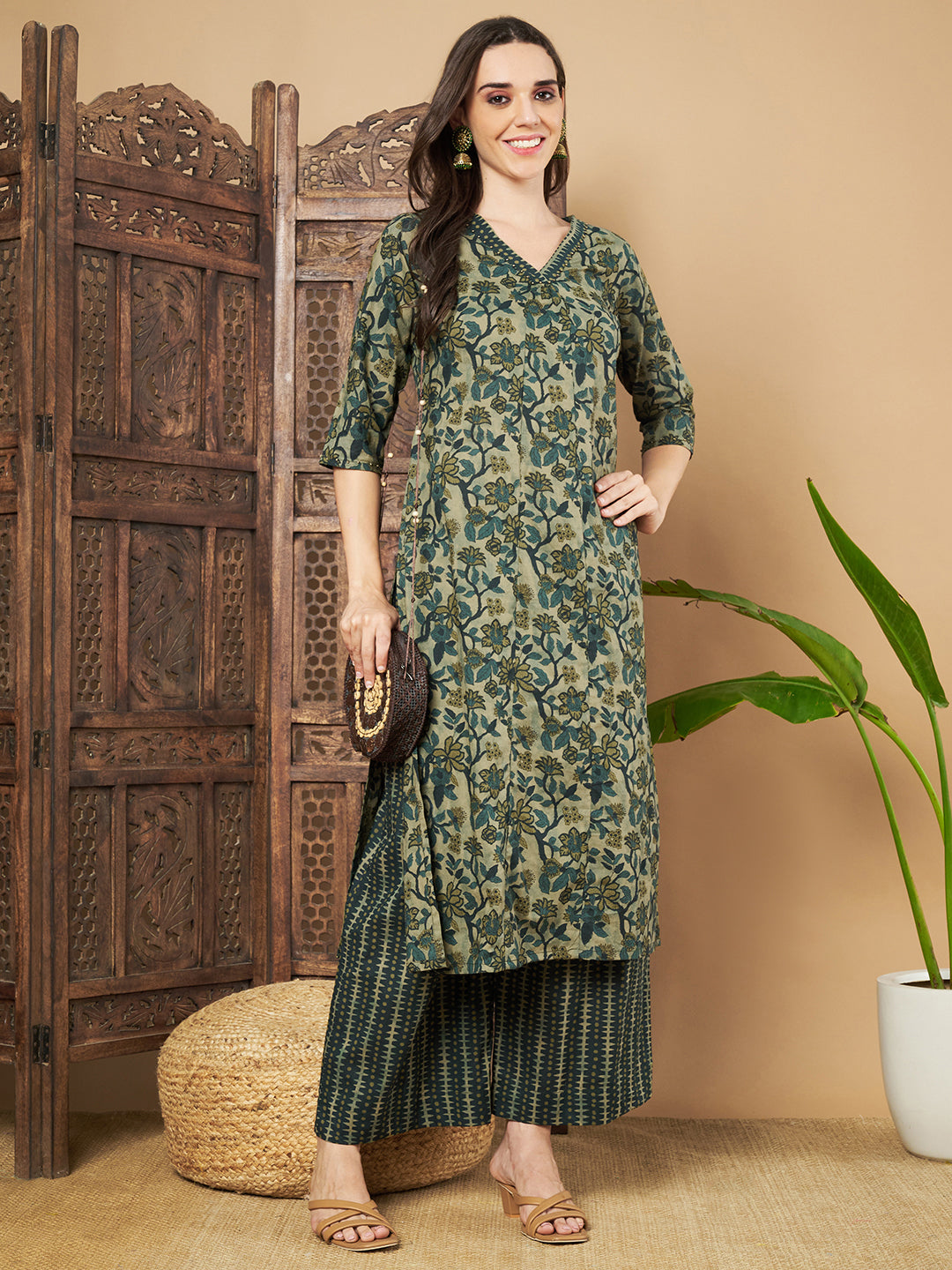 Ethnic Cotton Kurta and Palazzo Set for Women