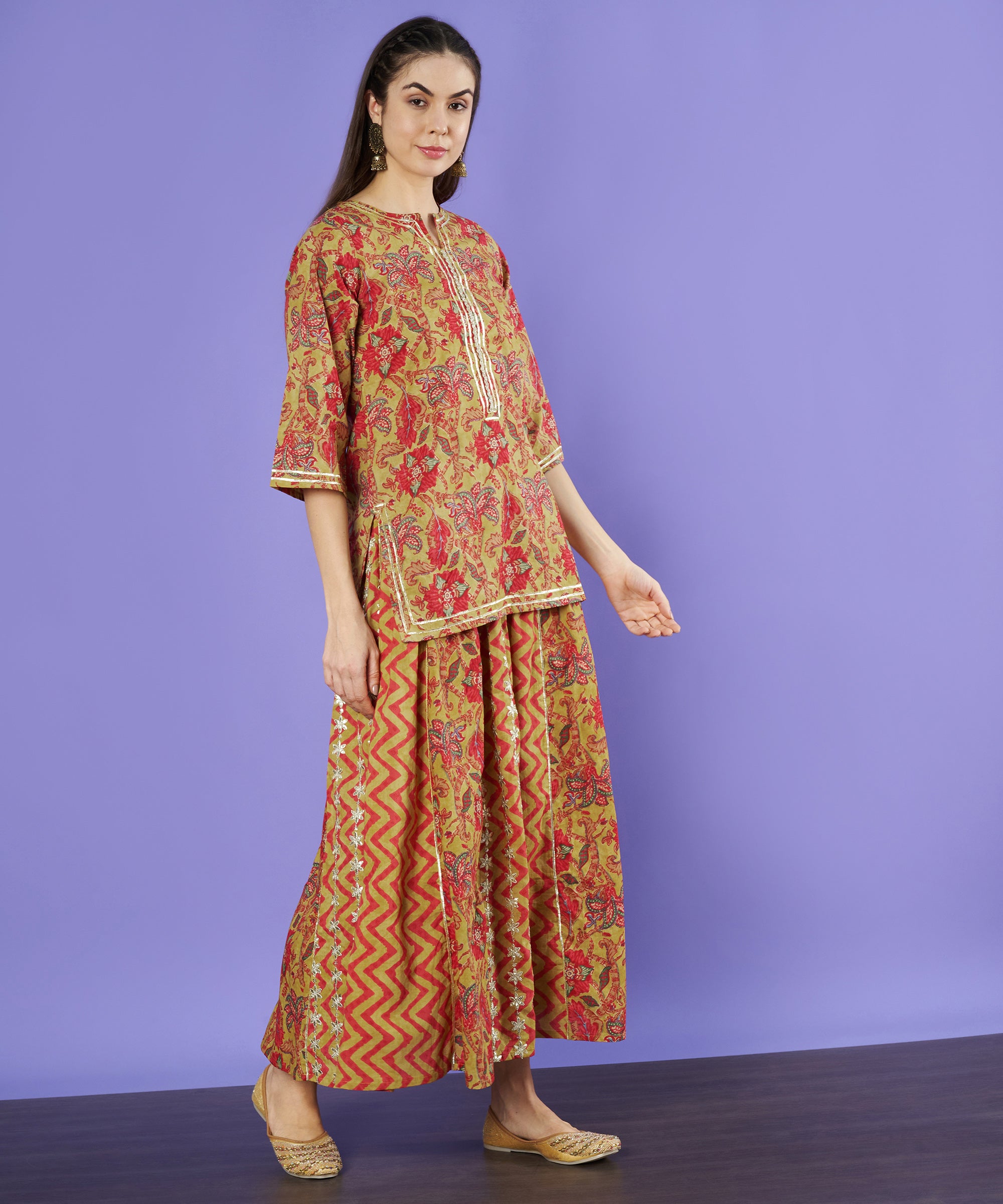 Short Kurti with Printed Skirt Set for Women - COTLAND FASHION Short Kurti with Printed Skirt Set for Women - COTLAND FASHION