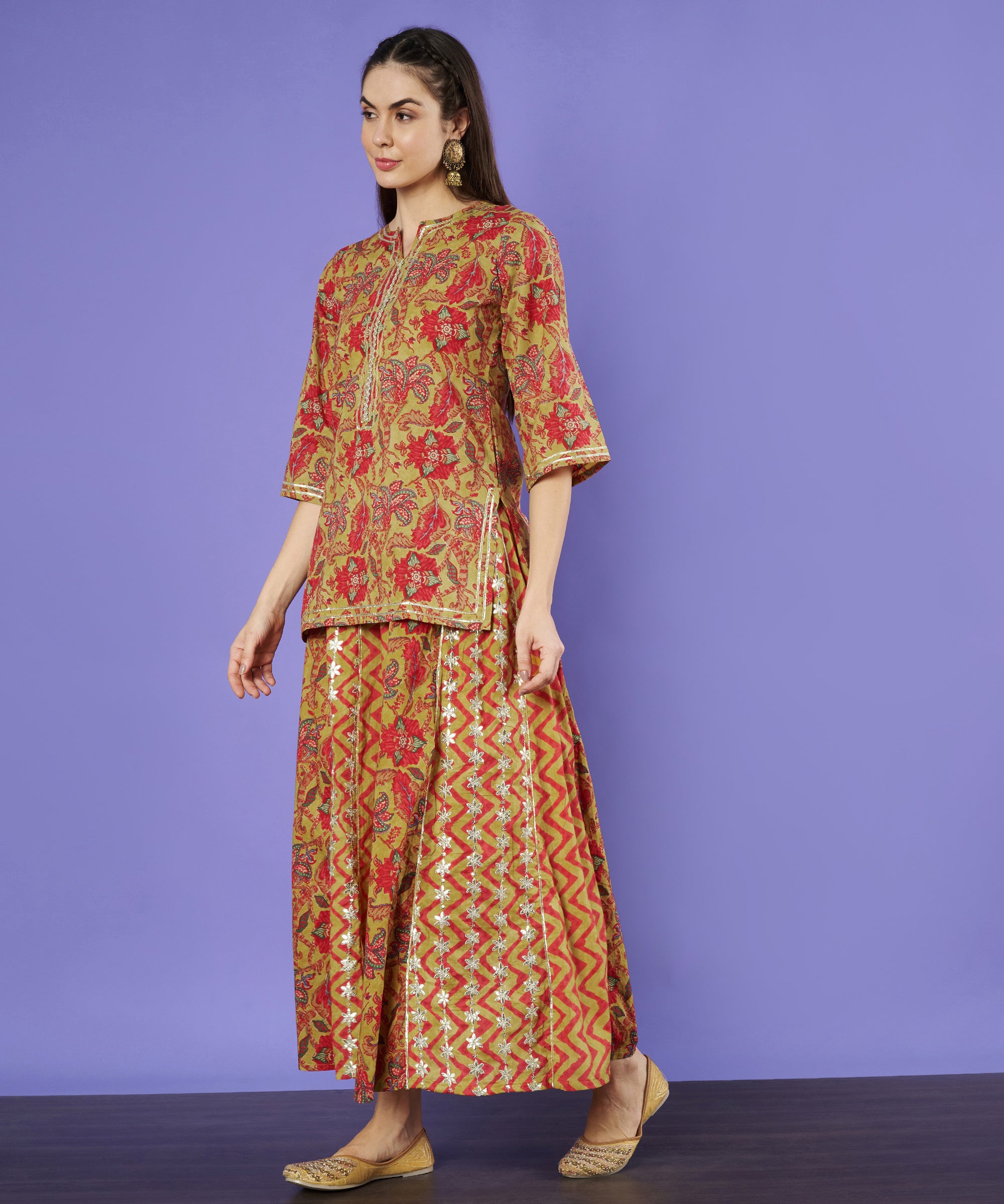 Short Kurti with Printed Skirt Set for Women COTLAND FASHION