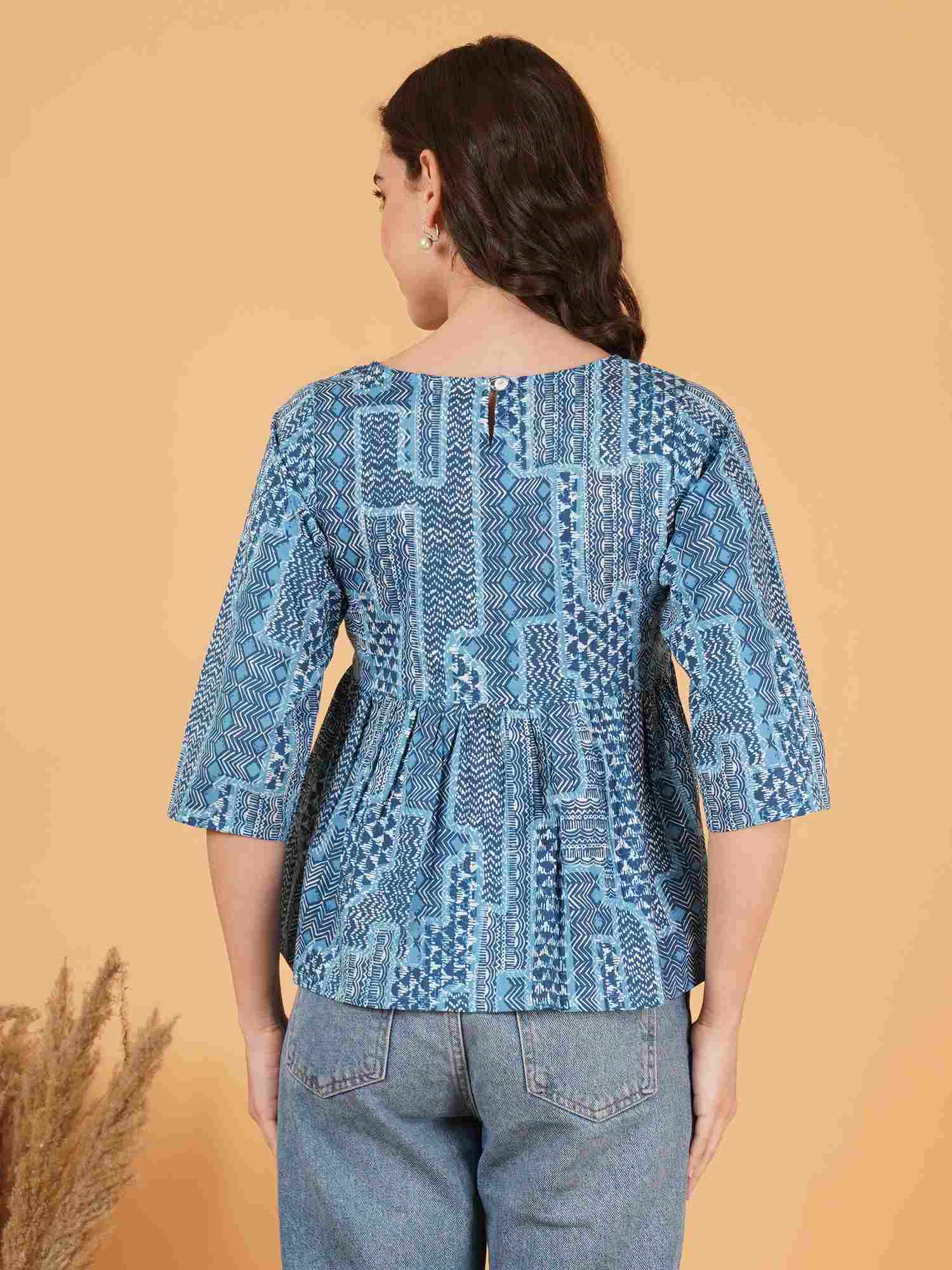 Haut en coton à imprimé ikat à bretelles avec ceinture pour femme
