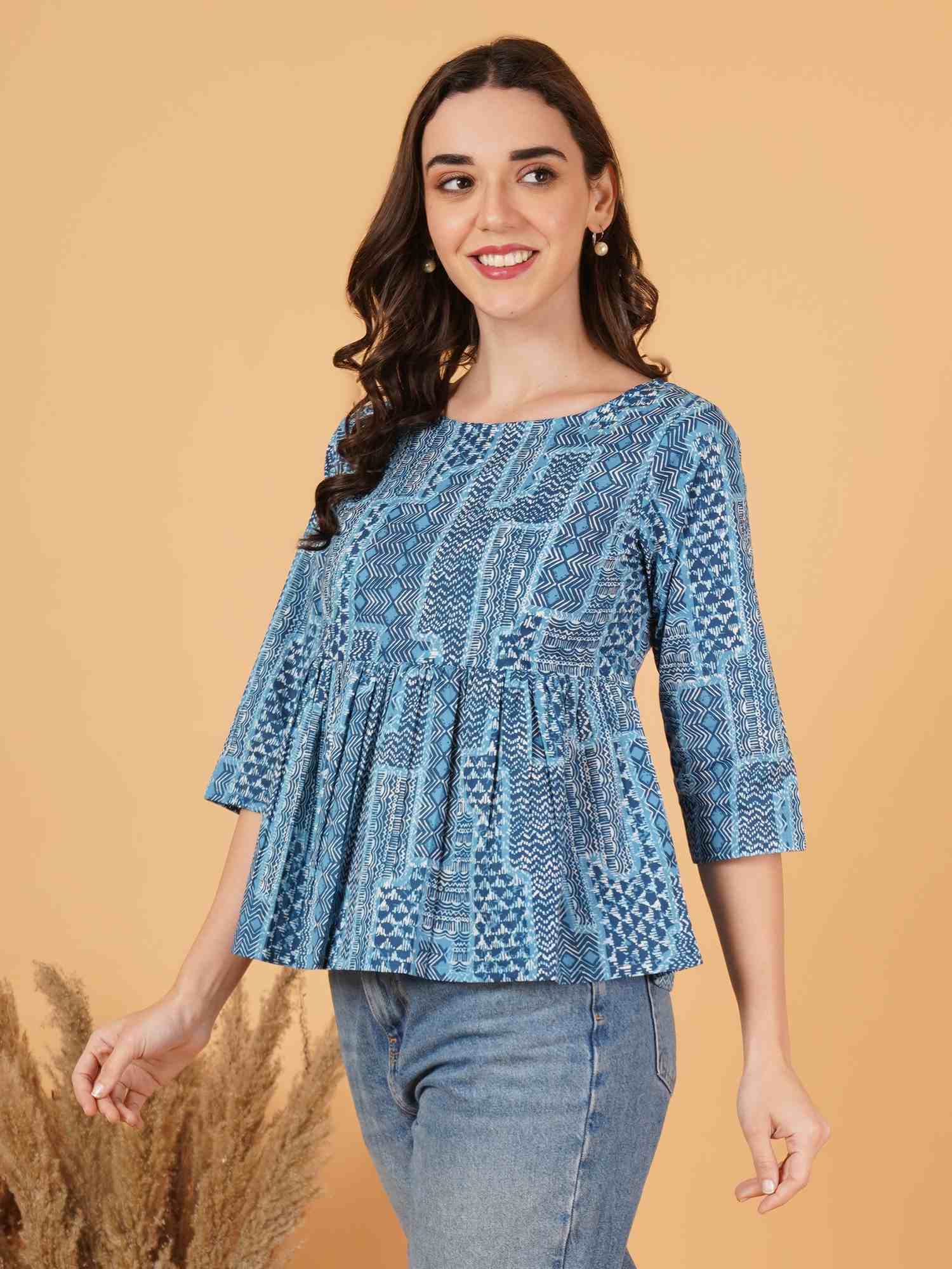 Haut en coton à imprimé ikat à bretelles avec ceinture pour femme