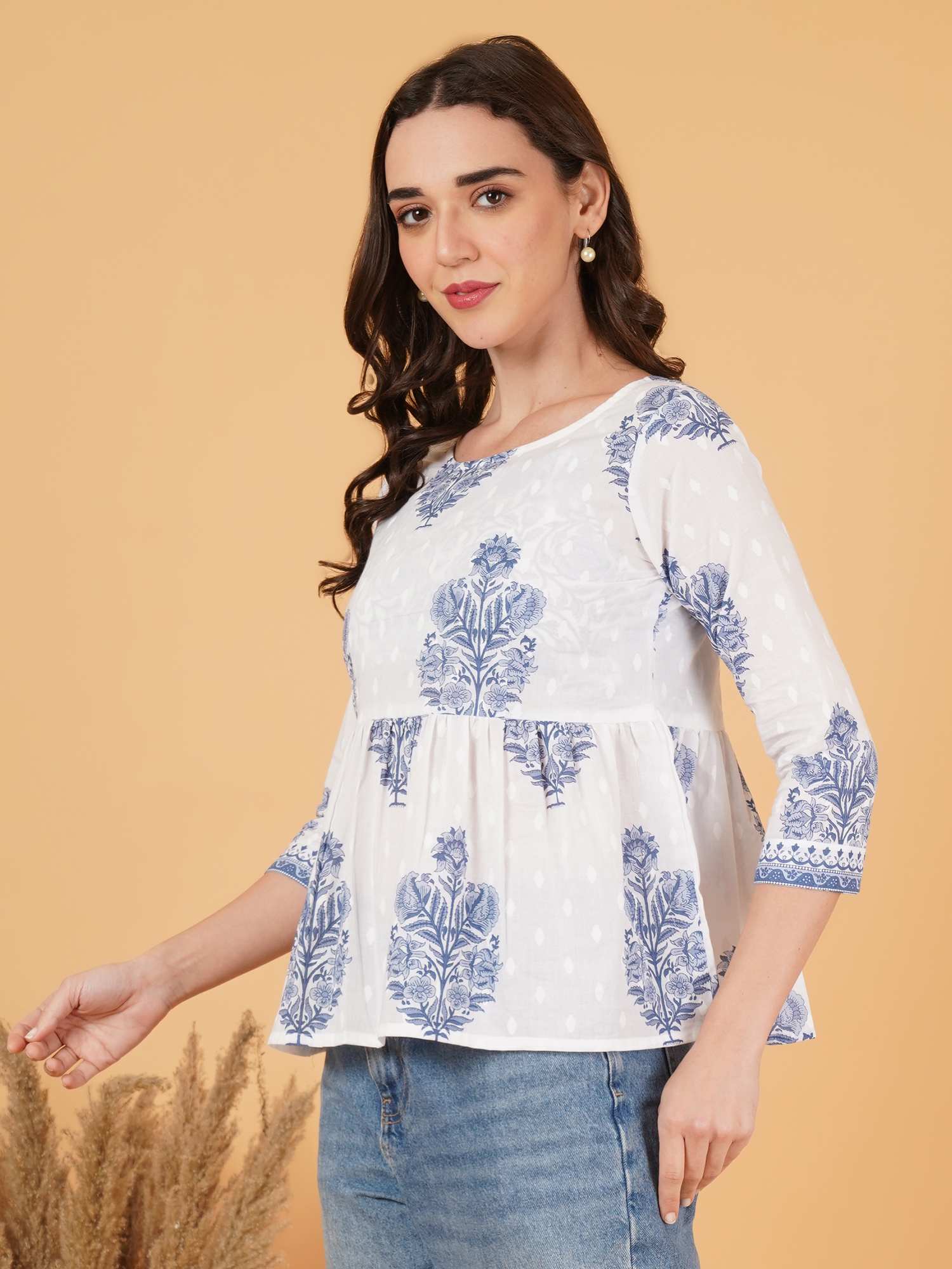 Trägertop aus Baumwolle mit Ikat-Print und Taillengürtel für Damen