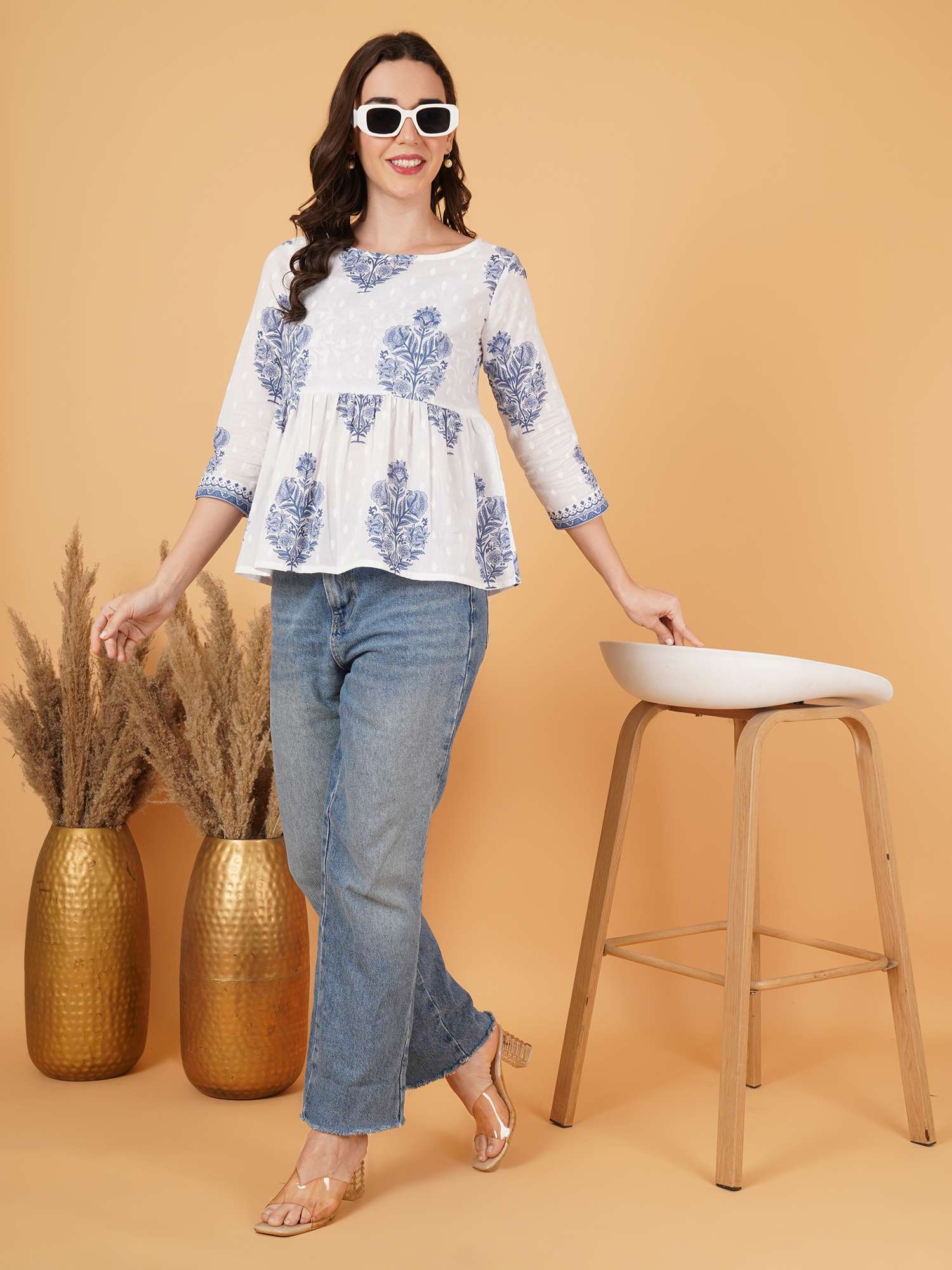 Trägertop aus Baumwolle mit Ikat-Print und Taillengürtel für Damen