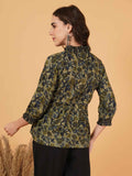 Haut en coton à imprimé ikat à bretelles avec ceinture pour femme