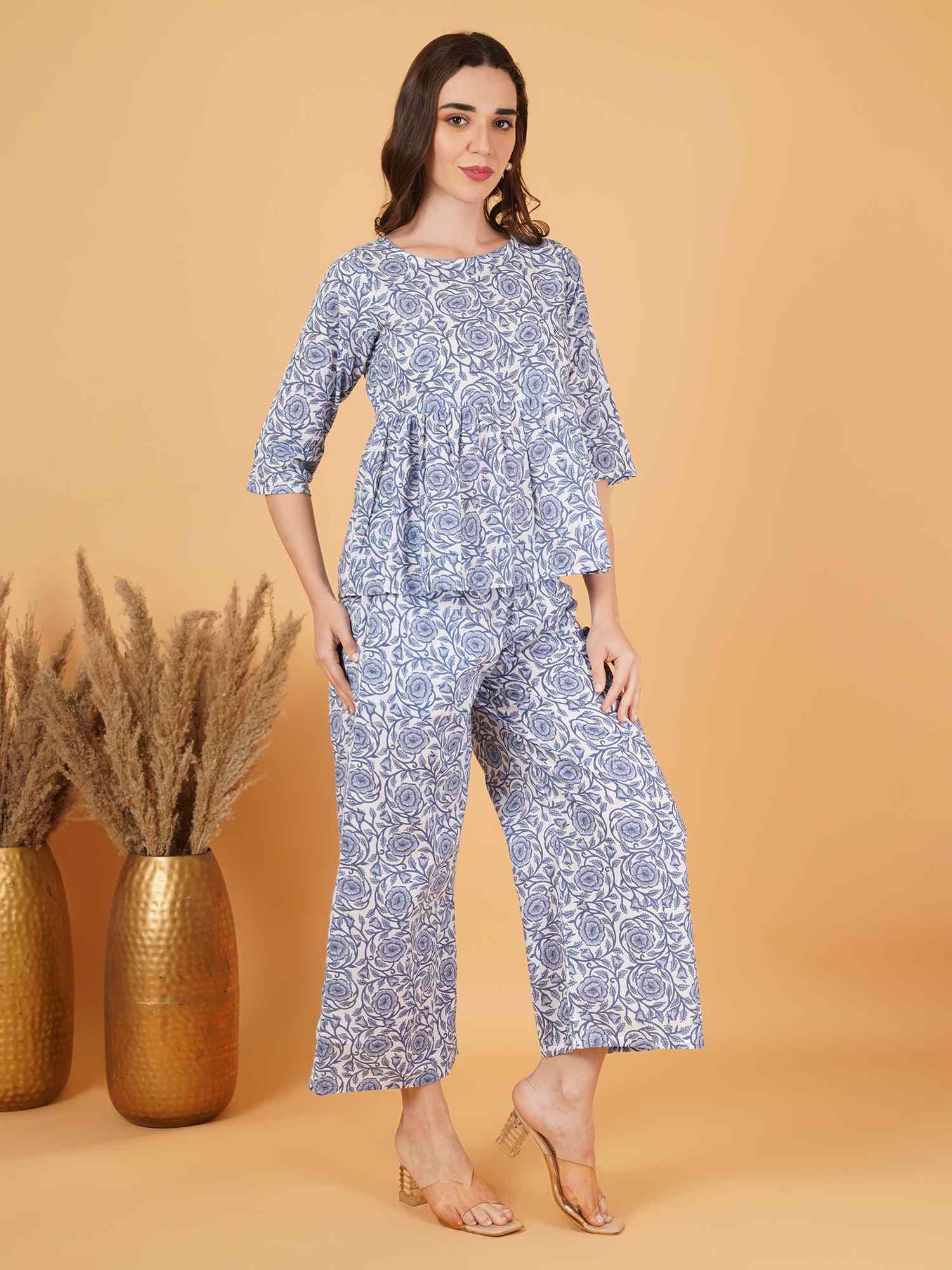 Lässiges Kurti aus Baumwolle mit Doodle-Print für Damen