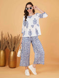Jaipuri Cotton Peplum Top with Inner and Palazzo Co-Ord Set for Women