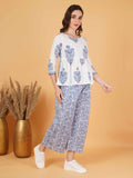 Jaipuri Cotton Peplum Top with Inner and Palazzo Co-Ord Set for Women