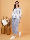 Jaipuri Cotton Peplum Top with Inner and Palazzo Co-Ord Set for Women