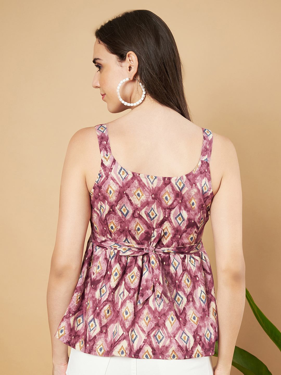 Trägertop aus Baumwolle mit Ikat-Print und Taillengürtel für Damen