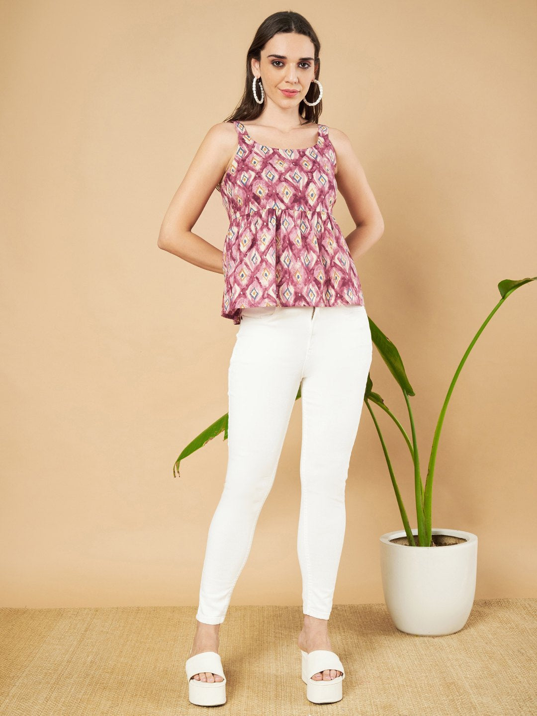 Trägertop aus Baumwolle mit Ikat-Print und Taillengürtel für Damen