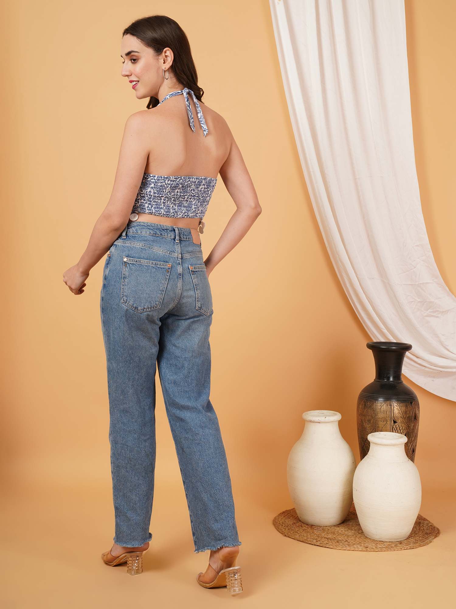Trägertop aus Baumwolle mit Ikat-Print und Taillengürtel für Damen