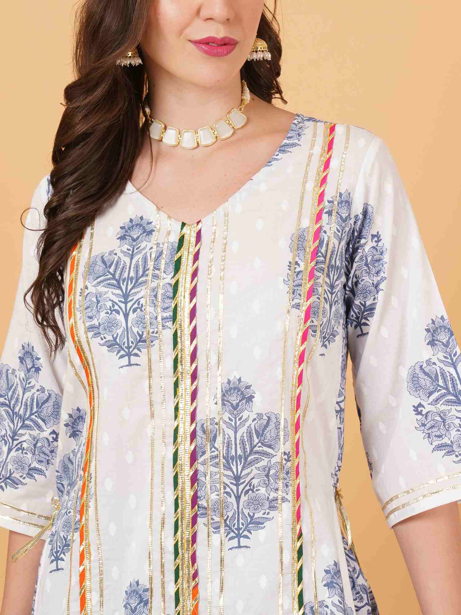 Sanganer Handblock Cotton Straight Kurta with Palazzo for Women