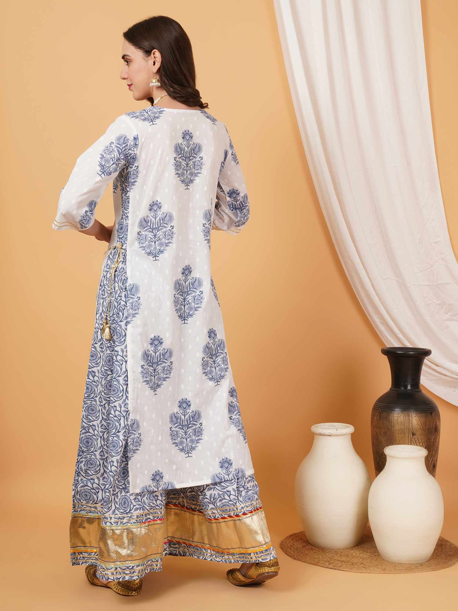 Sanganer Handblock Cotton Straight Kurta with Palazzo for Women