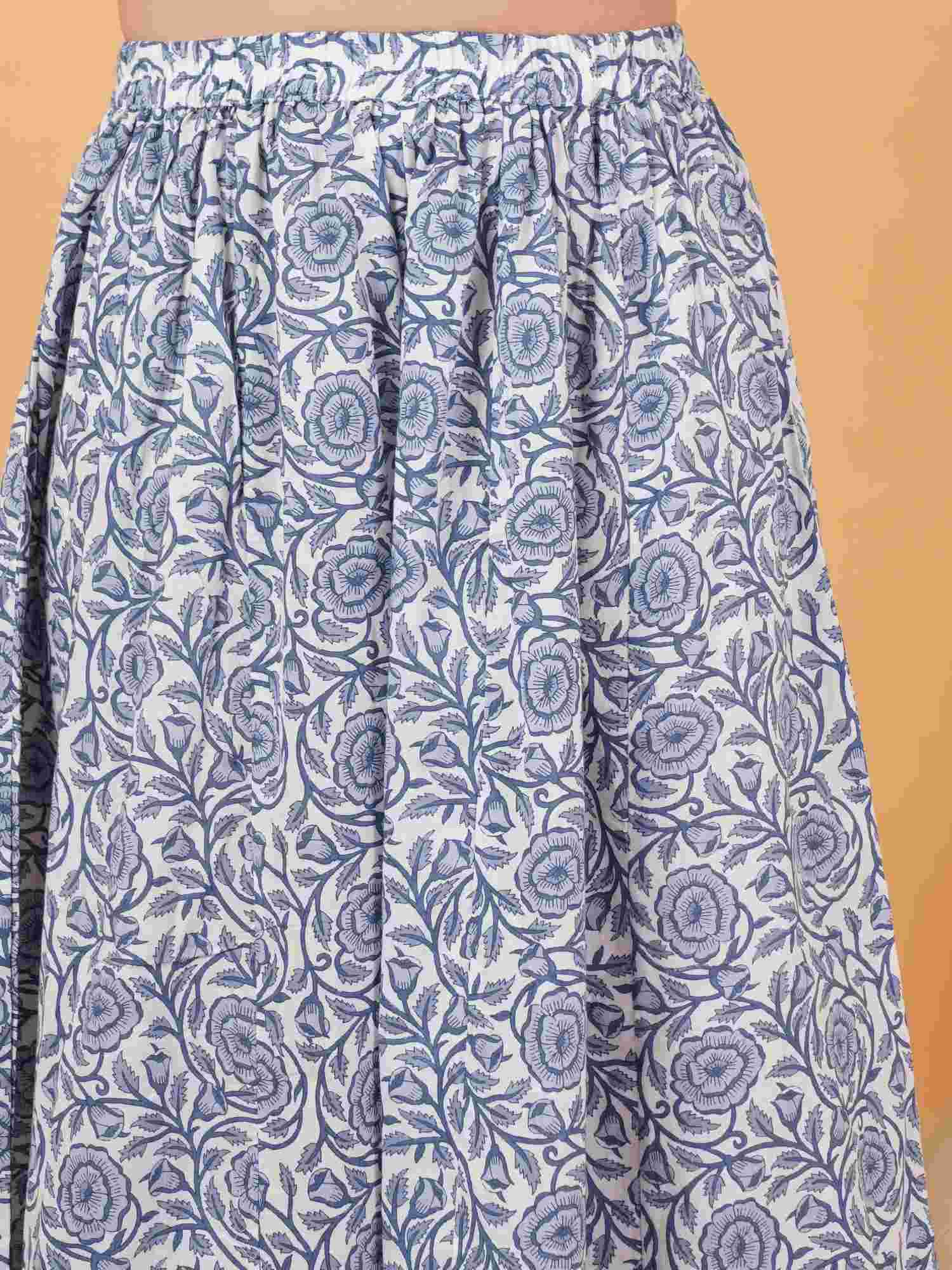 Sanganer Handblock Cotton Straight Kurta with Palazzo for Women