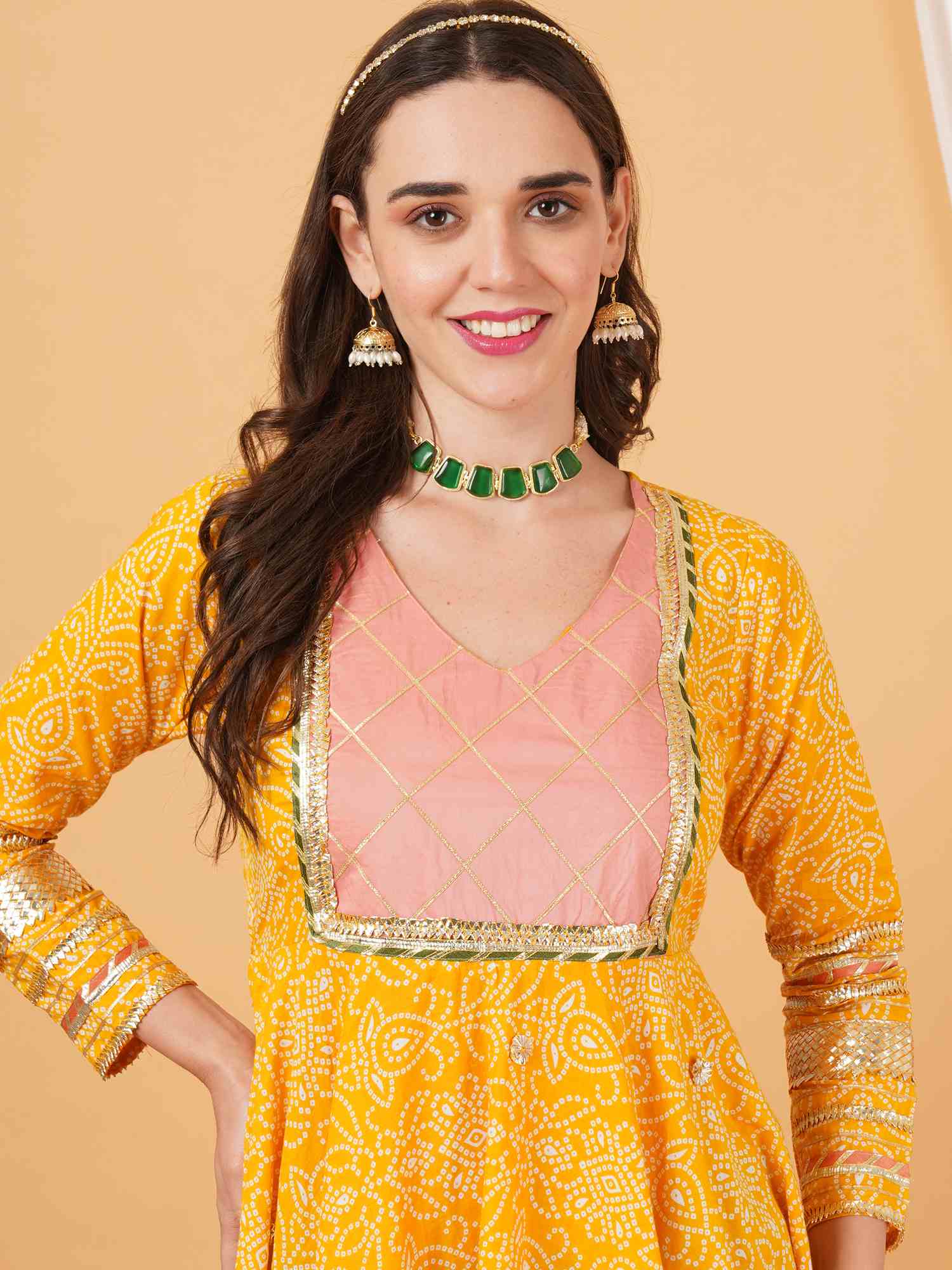 Elegant Jaipuri Cotton Flared Anarkali Kurta with Palazzo for Women