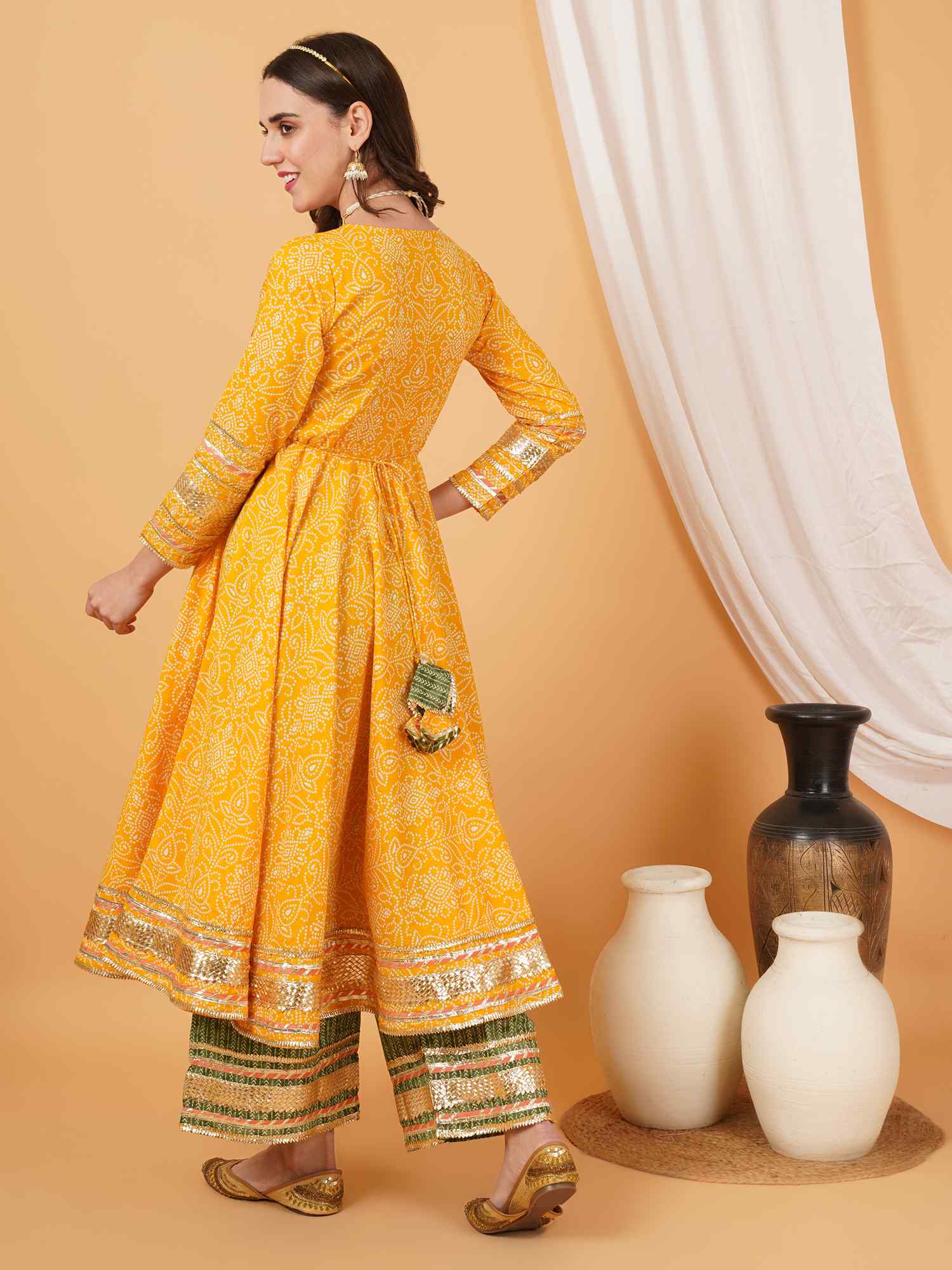 Elegant Jaipuri Cotton Flared Anarkali Kurta with Palazzo for Women
