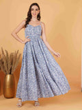 Elegant Handblock Cotton Strappy Dress for Women by COTLAND