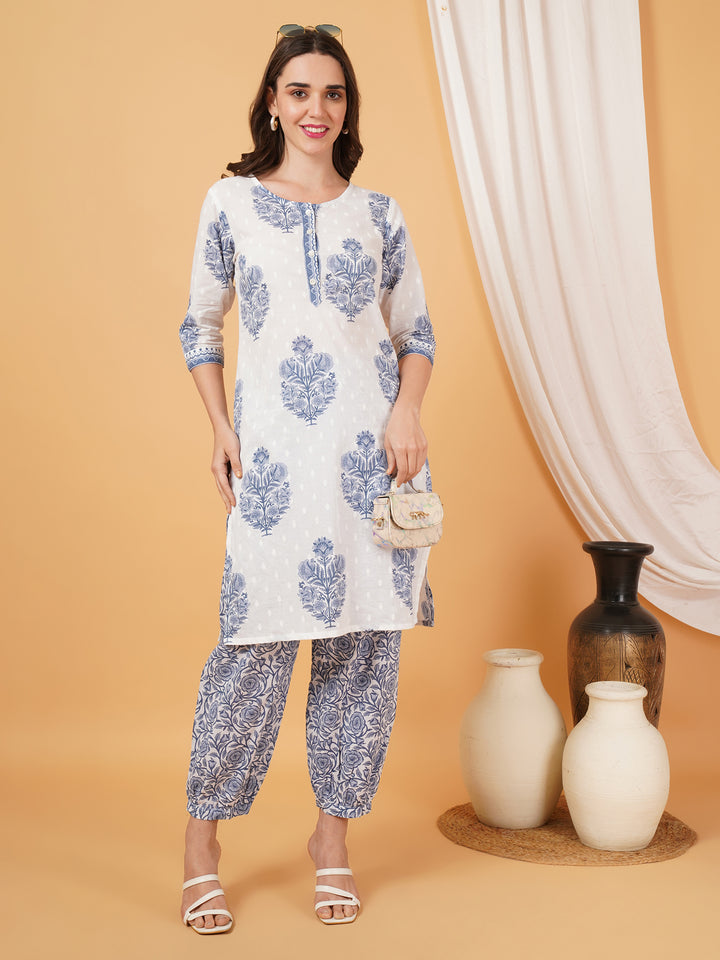 Ensemble Kurta et Palazzo en coton jaune moutarde pour femme
