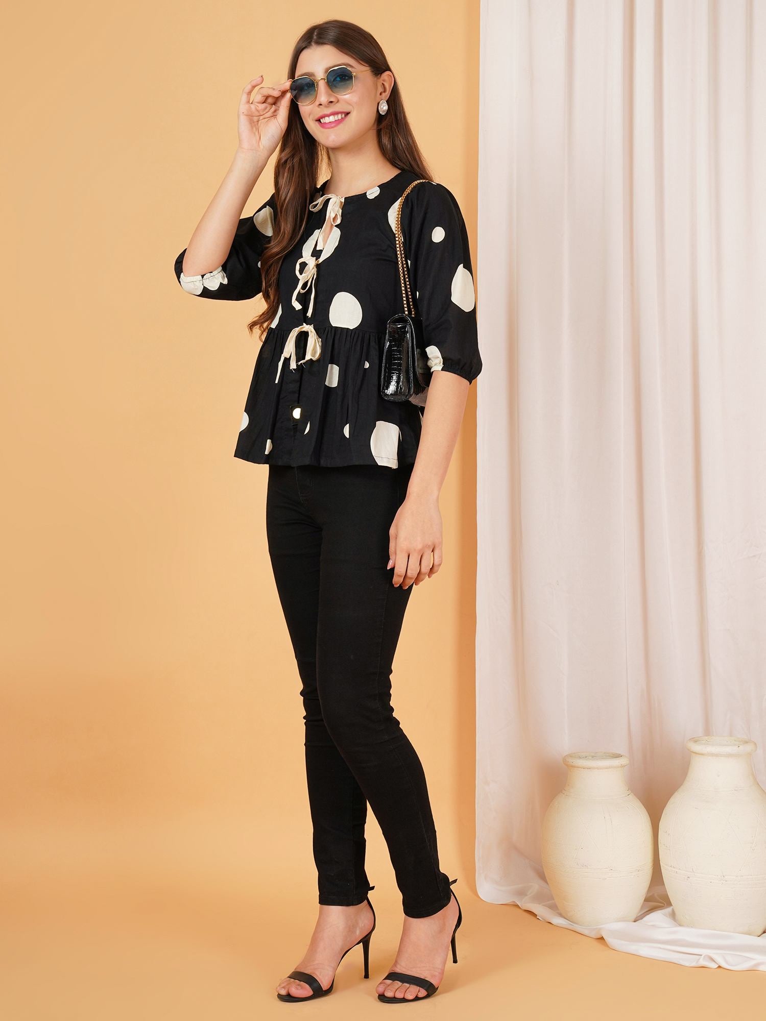 Haut en coton à imprimé ikat à bretelles avec ceinture pour femme