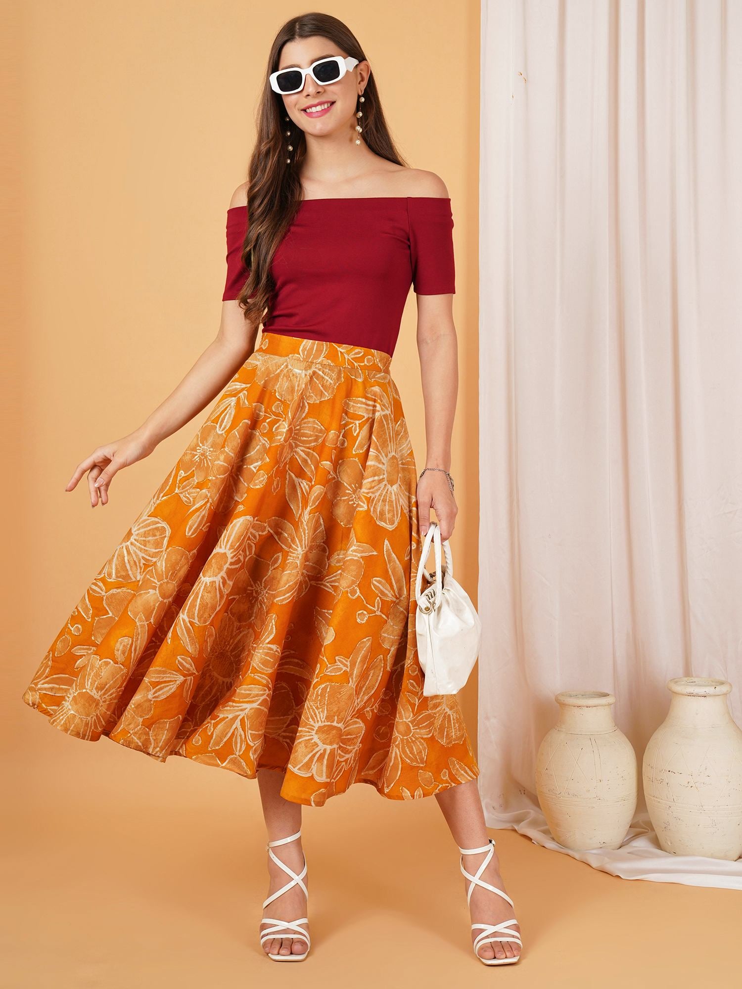 Floral Bohemian Cotton Skirt for Women